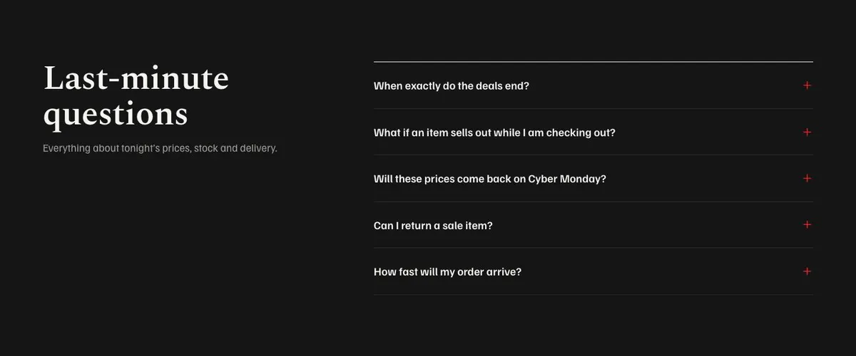 Black Friday Last Chance template — Questions section