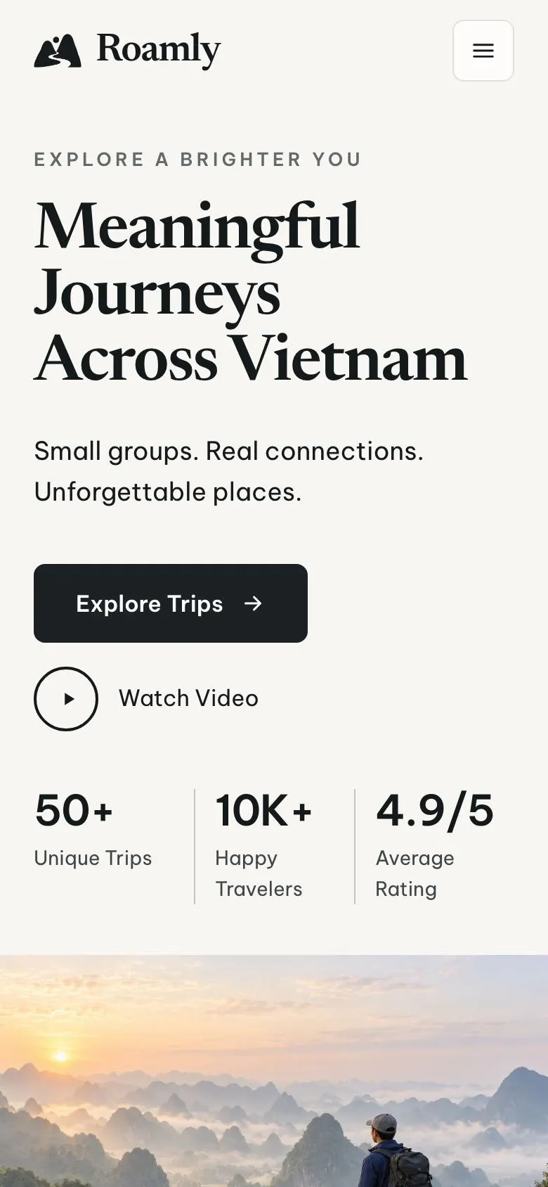 Vietnam Journeys landing page template on a phone