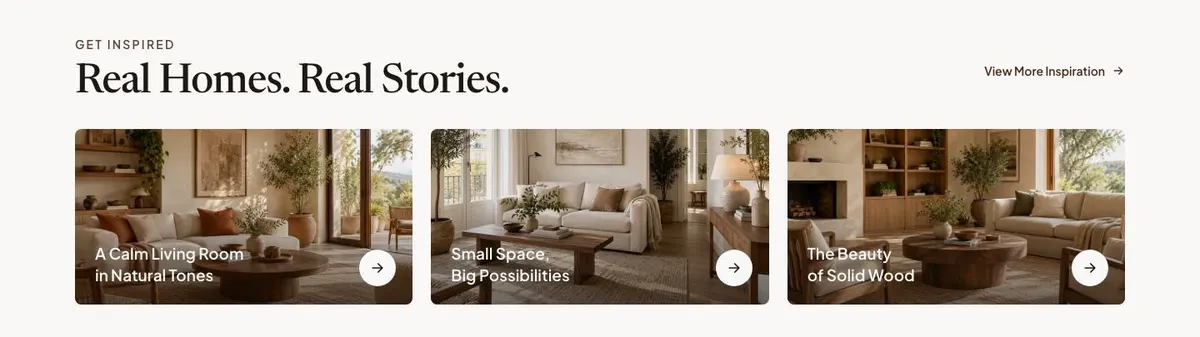 Wooden Furniture Sale template — Inspiration section