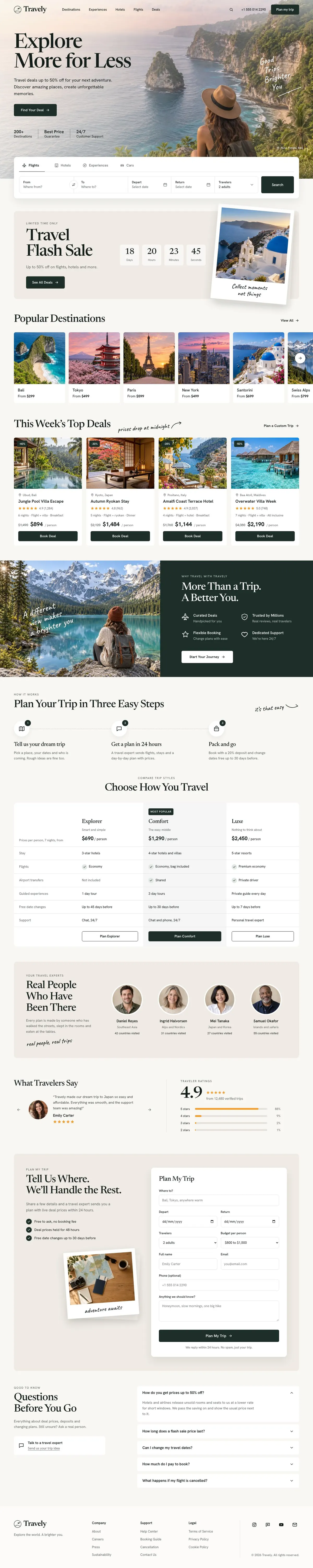 Travel Deals Search template, the whole page on desktop