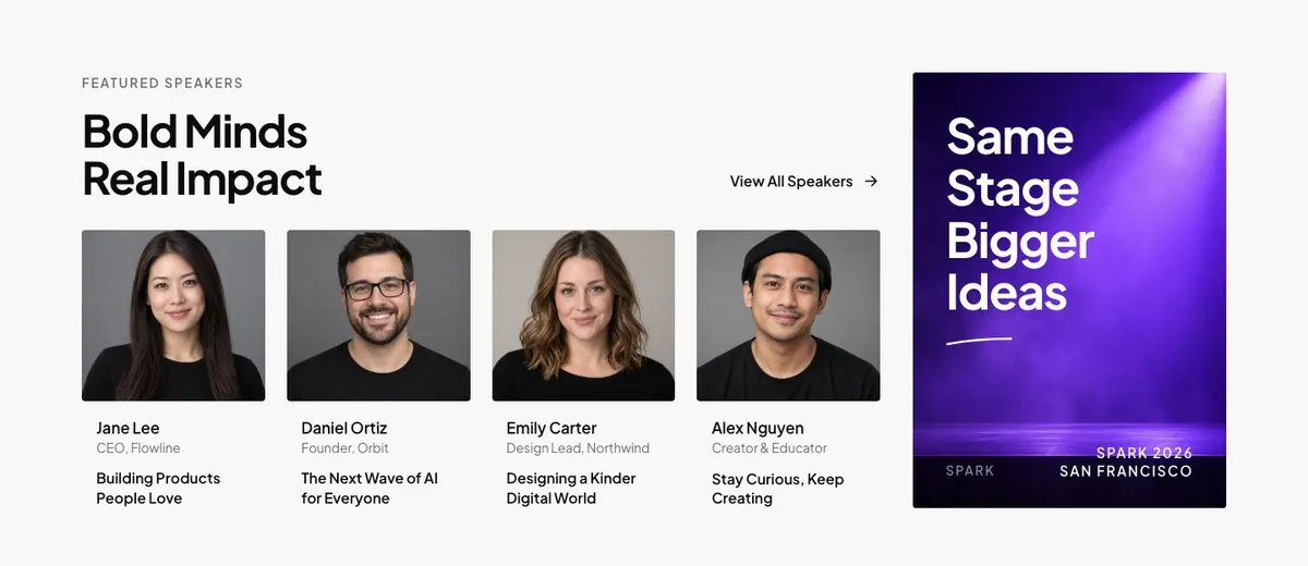 Creator Conference template — Speakers section