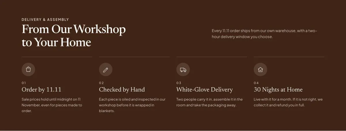 Wooden Furniture Sale template — Delivery section