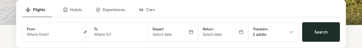 Travel Deals Search template — Search section
