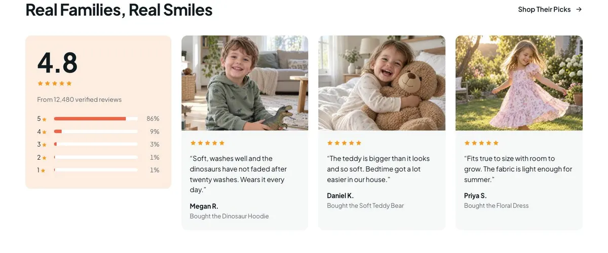 Kids 11.11 Sale template — Reviews section
