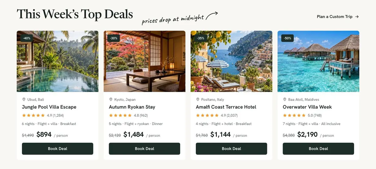 Travel Deals Search template — Offers section