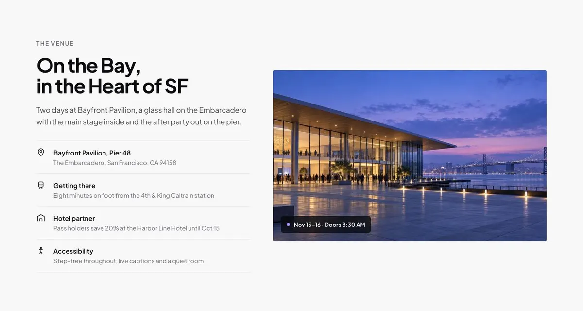 Creator Conference template — Venue section