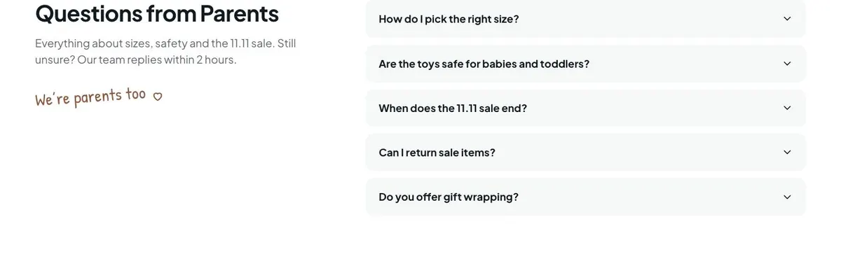 Kids 11.11 Sale template — Questions section