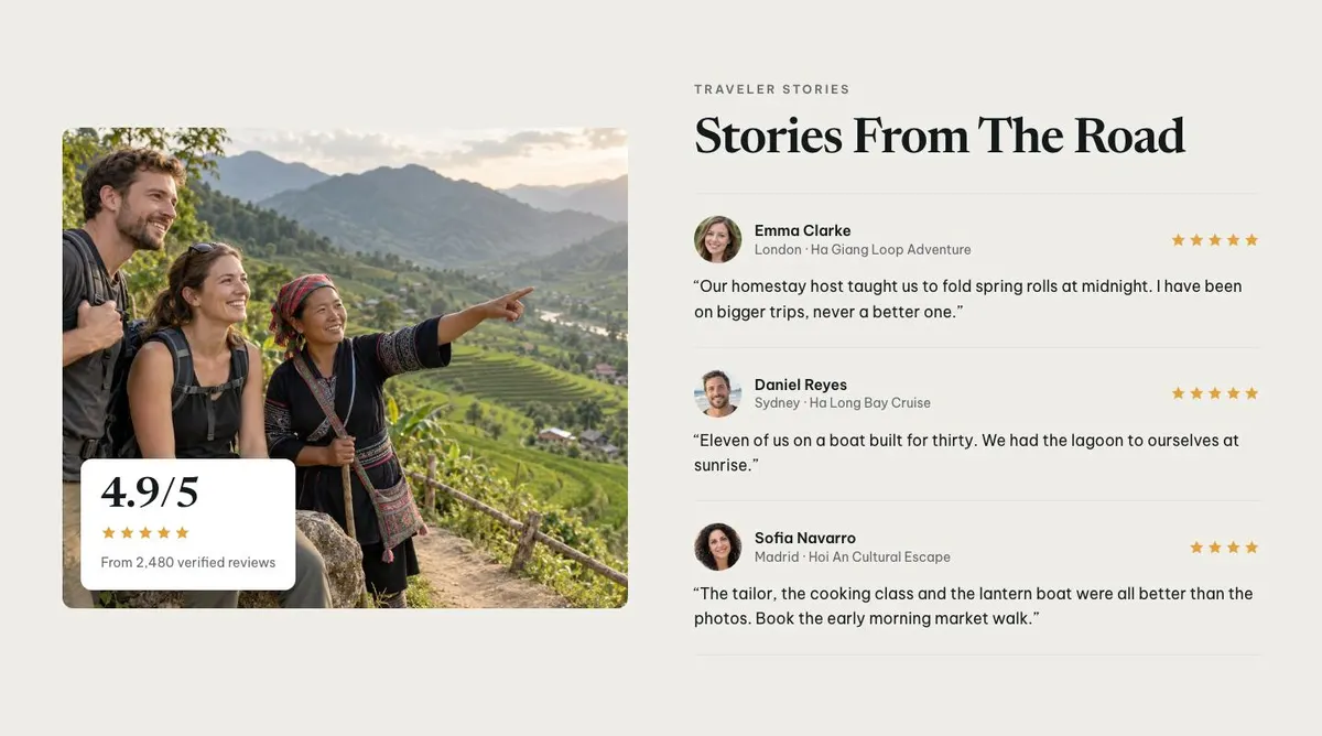 Vietnam Journeys template — Reviews section