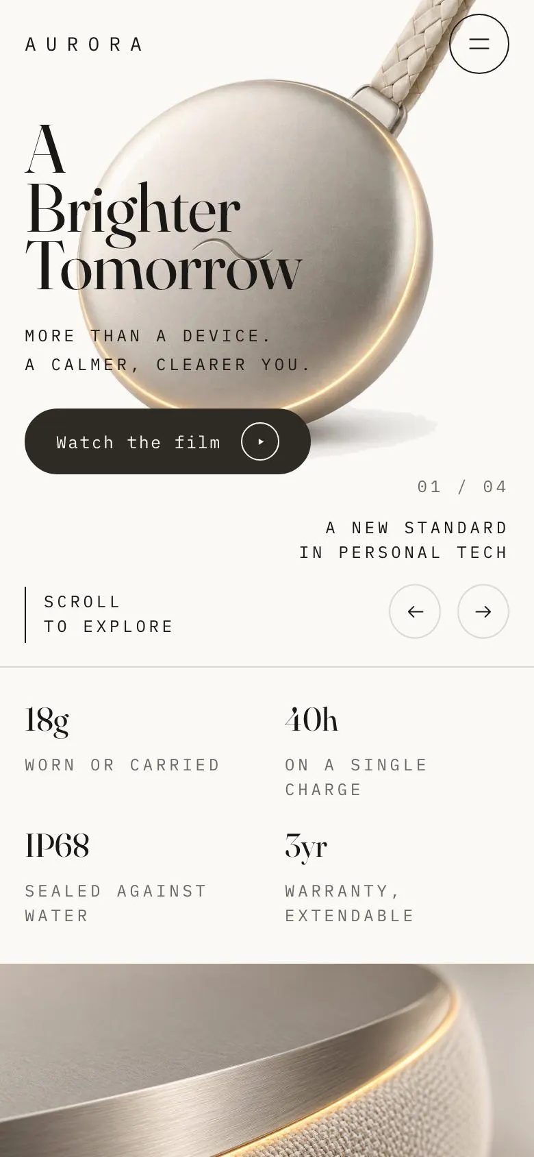 Frosted Glass landing page template on a phone