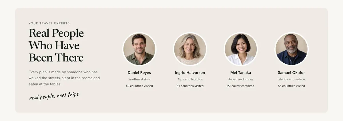 Travel Deals Search template — Experts section