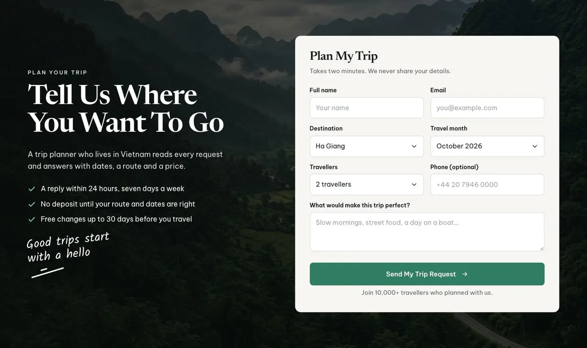 Vietnam Journeys template — Plan section