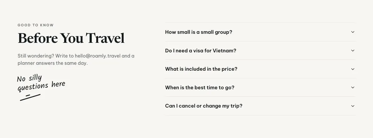 Vietnam Journeys template — Questions section