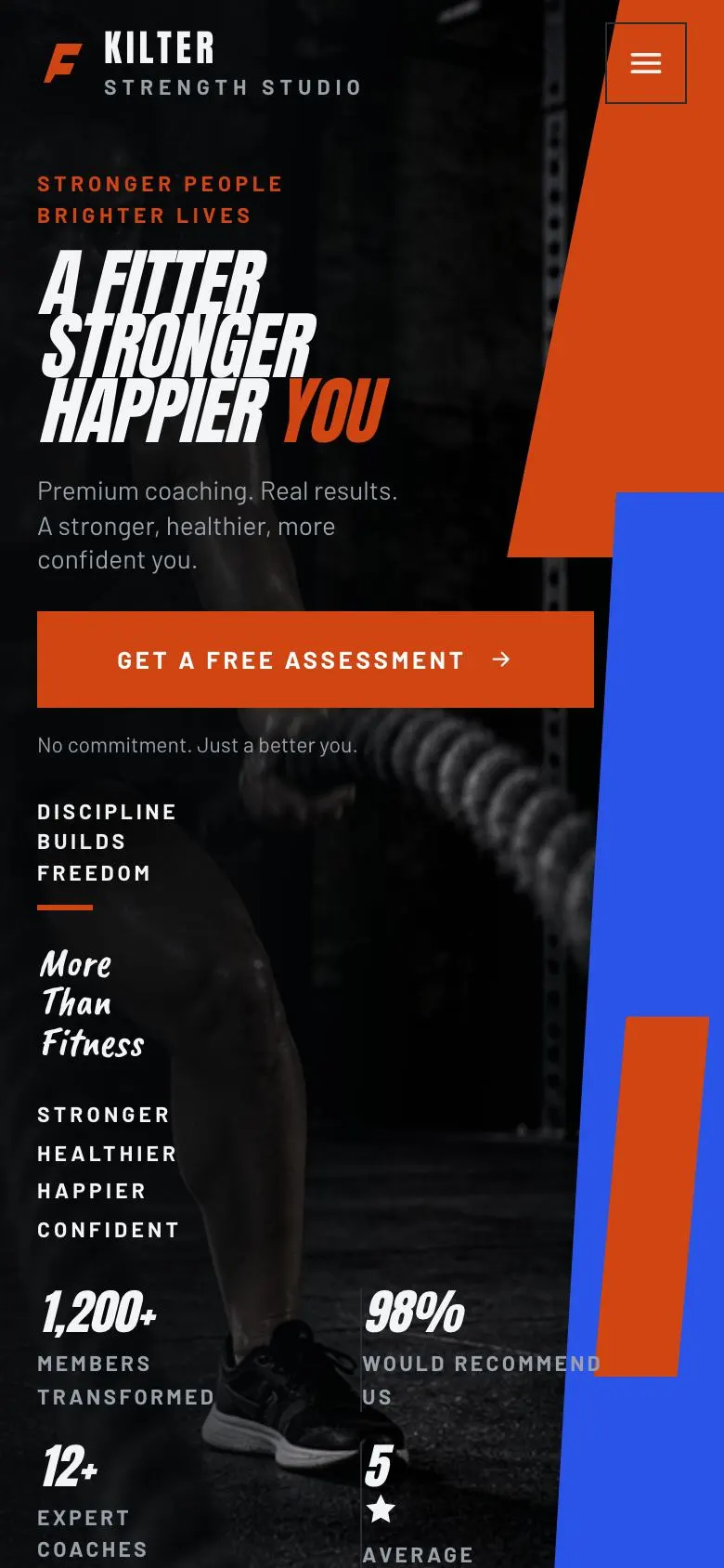 Gym landing page template on a phone