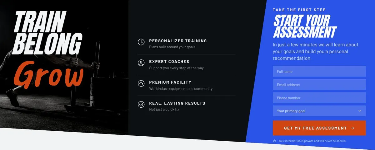 Gym template — Training section