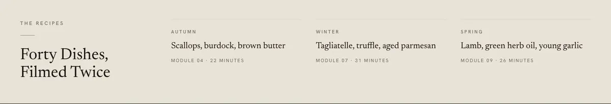 Course Enrolment template — Recipes section