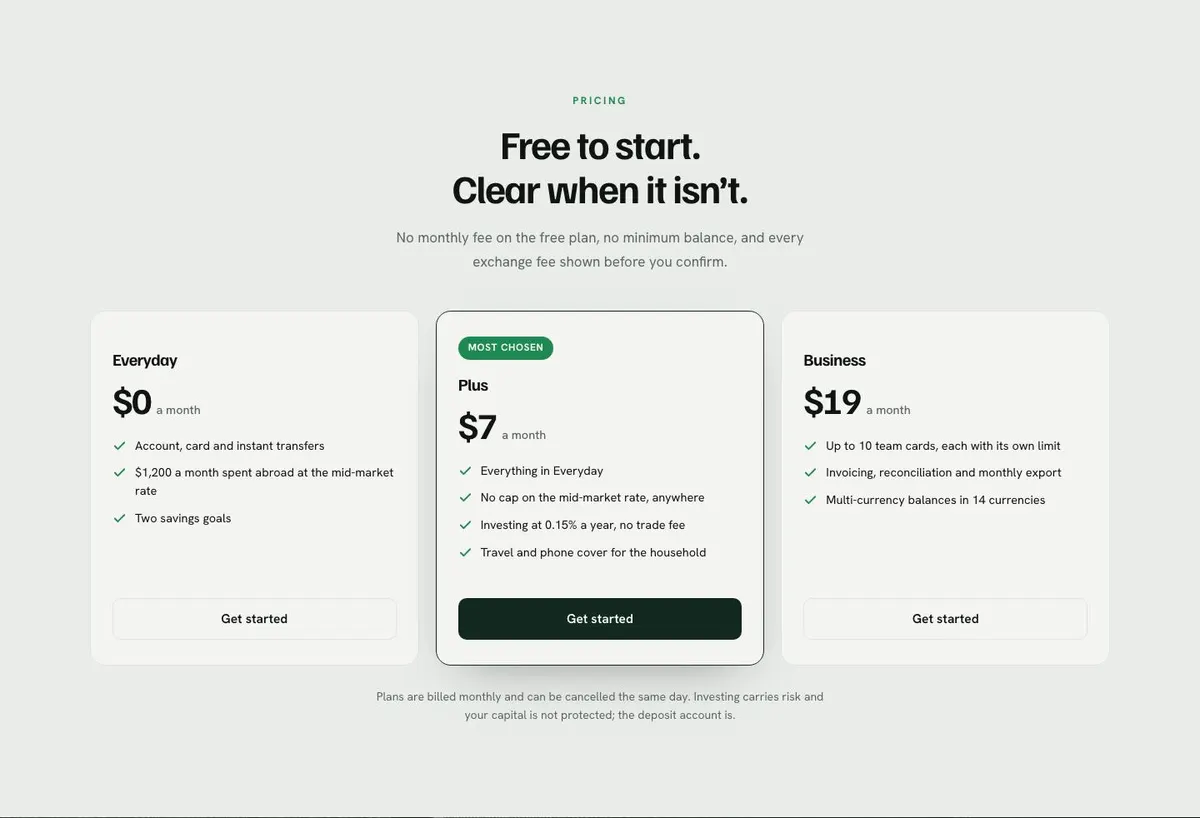 Web3 template — Pricing section