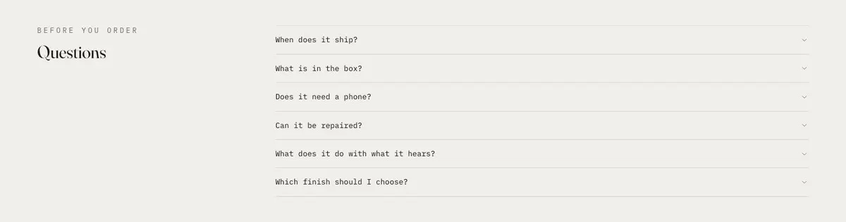 Frosted Glass template — Questions section