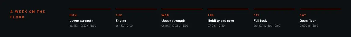 Gym template — Timetable section