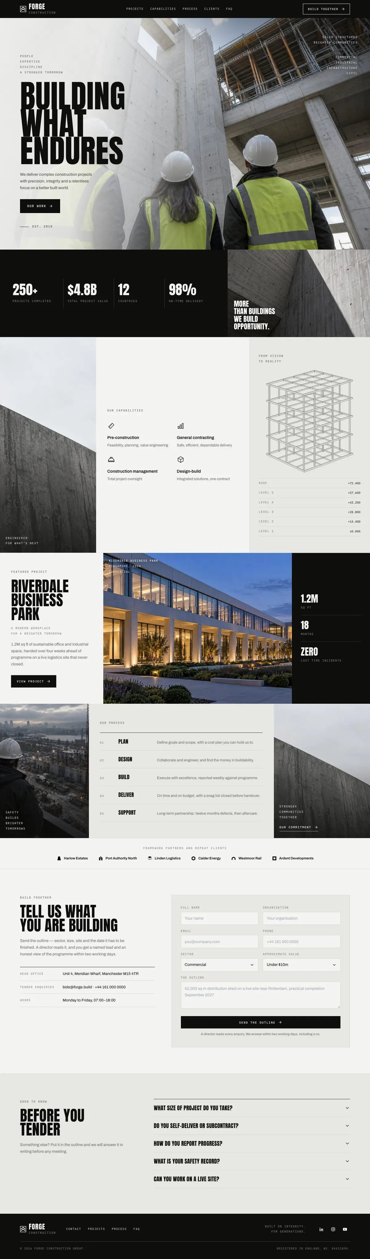 Construction template, the whole page on desktop