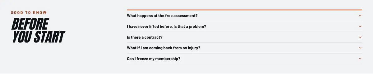 Gym template — Questions section