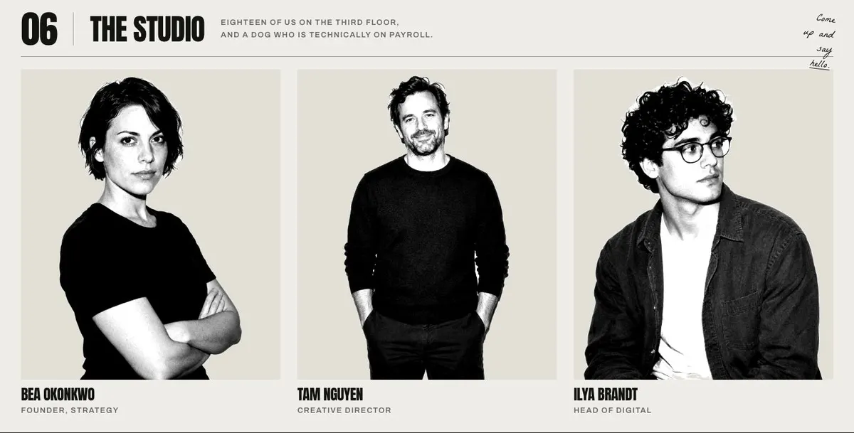 Bold Agency template — Studio section