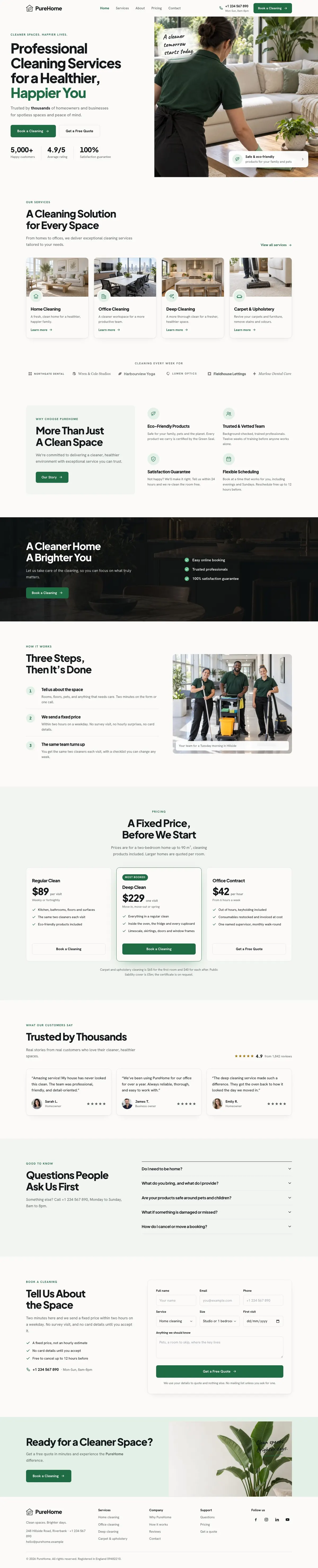 Cleaning Services template, the whole page on desktop