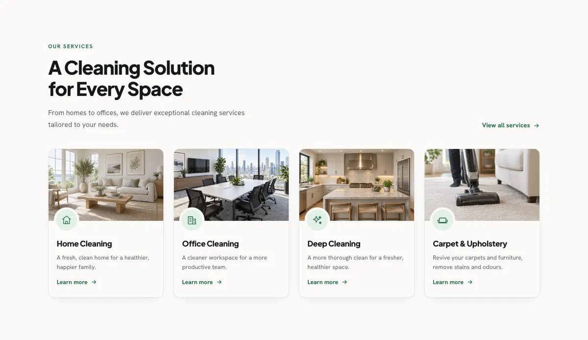 Cleaning Services template — Services section