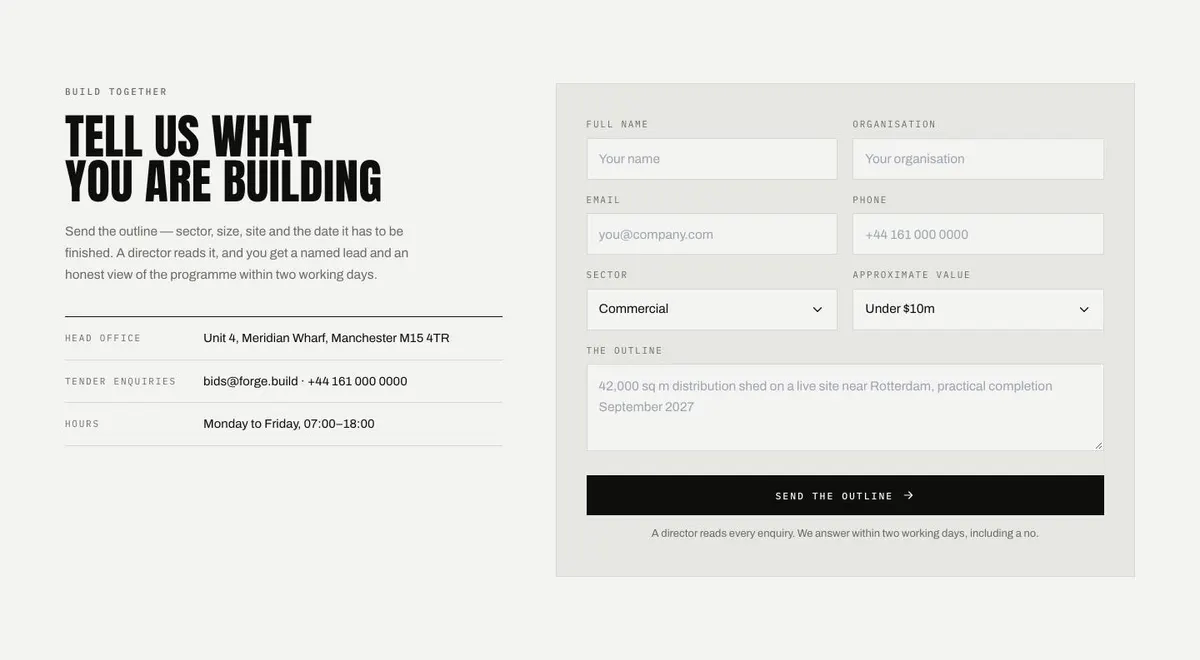 Construction template — Build section