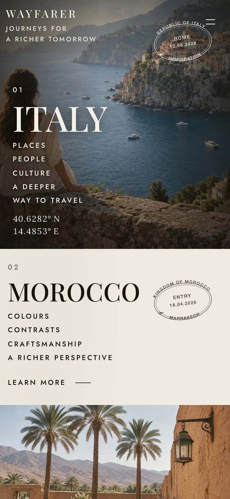 Tour Departures landing page template on a phone