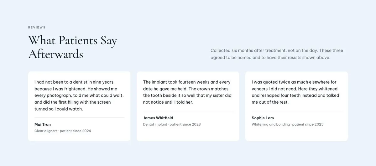Aesthetic Clinic template — Reviews section