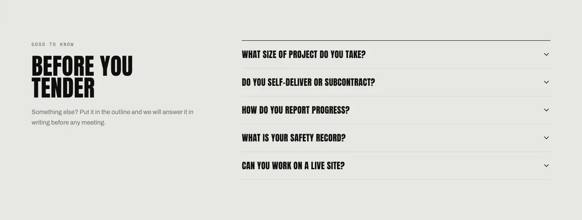Construction template — Questions section
