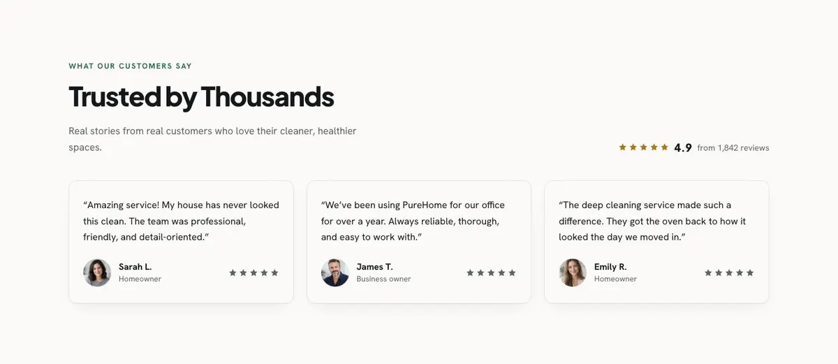 Cleaning Services template — Reviews section