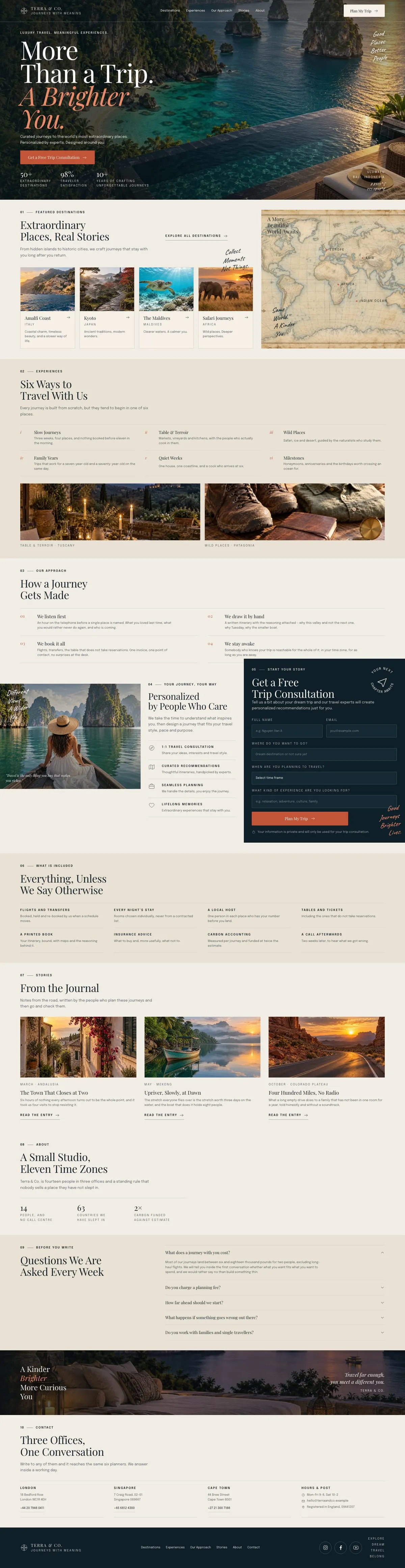 Tailor-made Travel template, the whole page on desktop