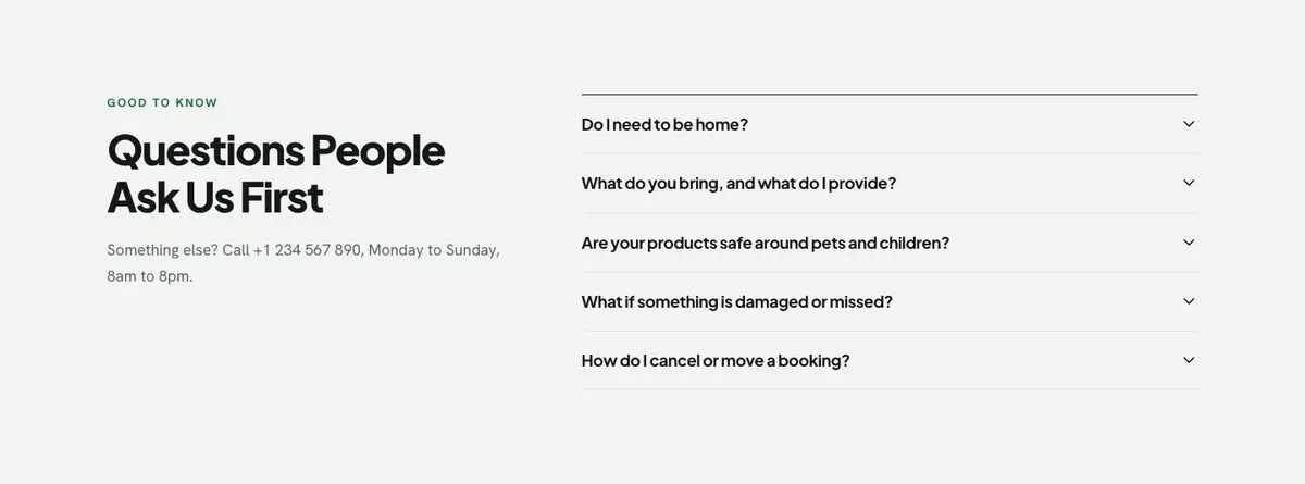 Cleaning Services template — Questions section