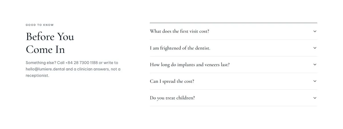Aesthetic Clinic template — Questions section
