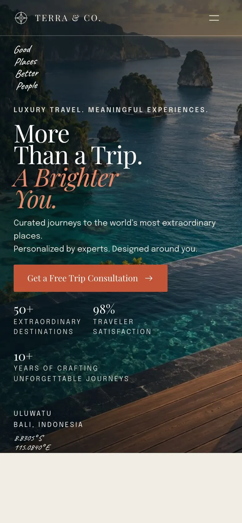 Tailor-made Travel landing page template on a phone