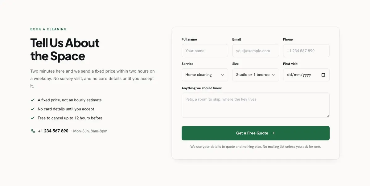 Cleaning Services template — Book section