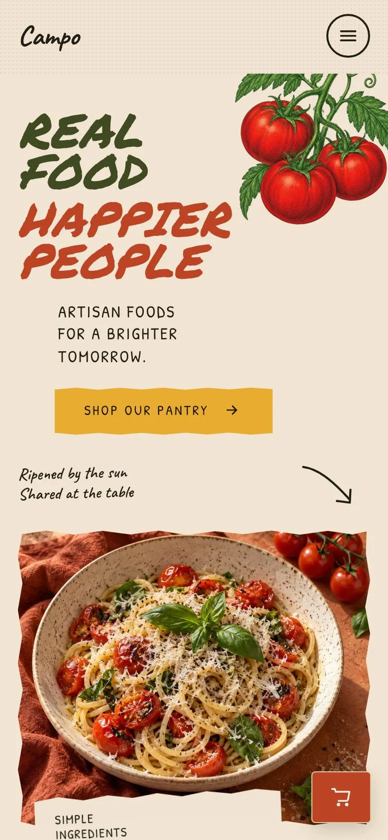 Seasonal Kitchen landing page template on a phone