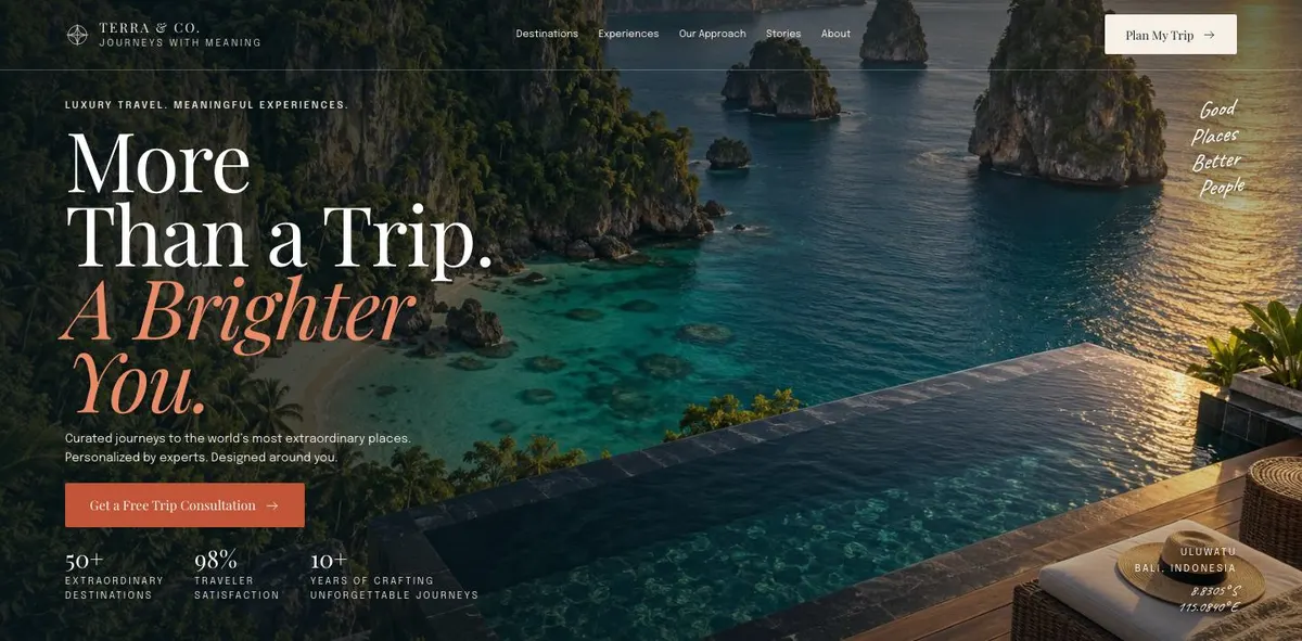 Tailor-made Travel template — Hero section