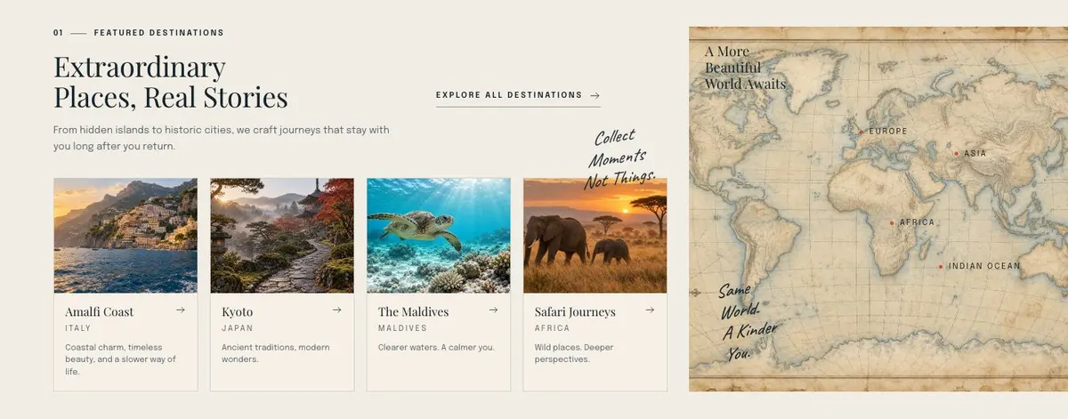 Tailor-made Travel template — Destinations section