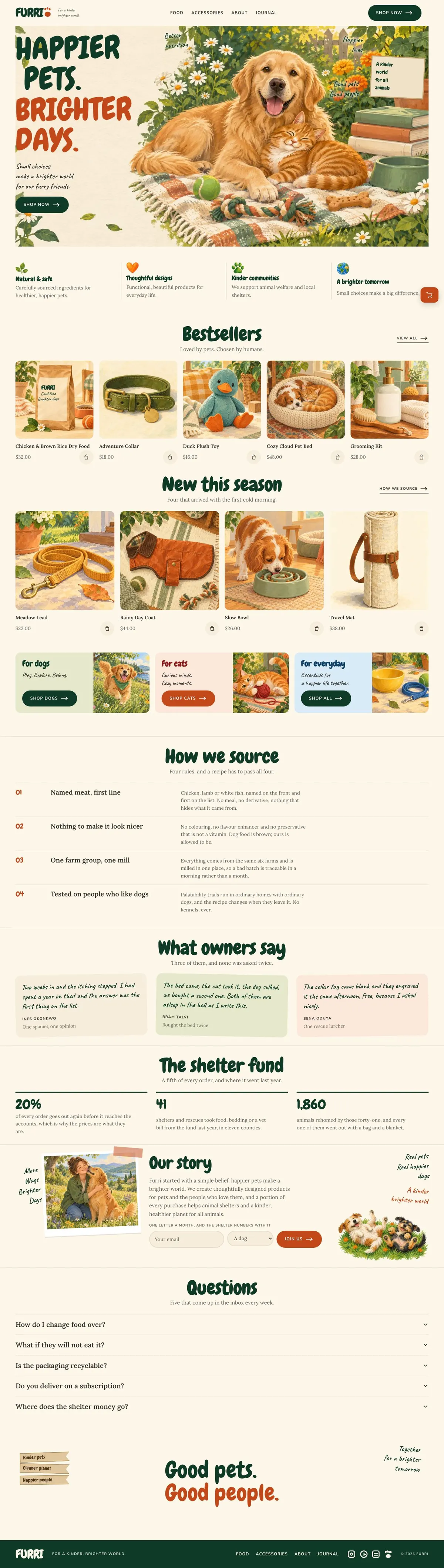Pet Care template, the whole page on desktop