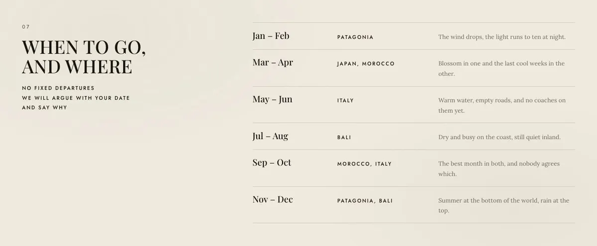 Tour Departures template — When section