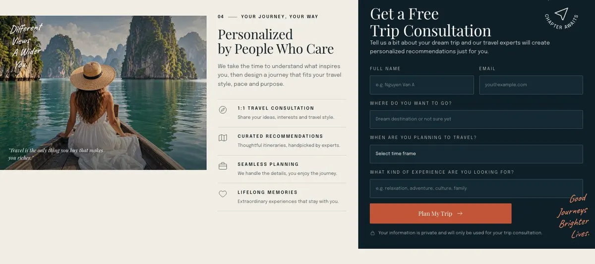 Tailor-made Travel template — Form section