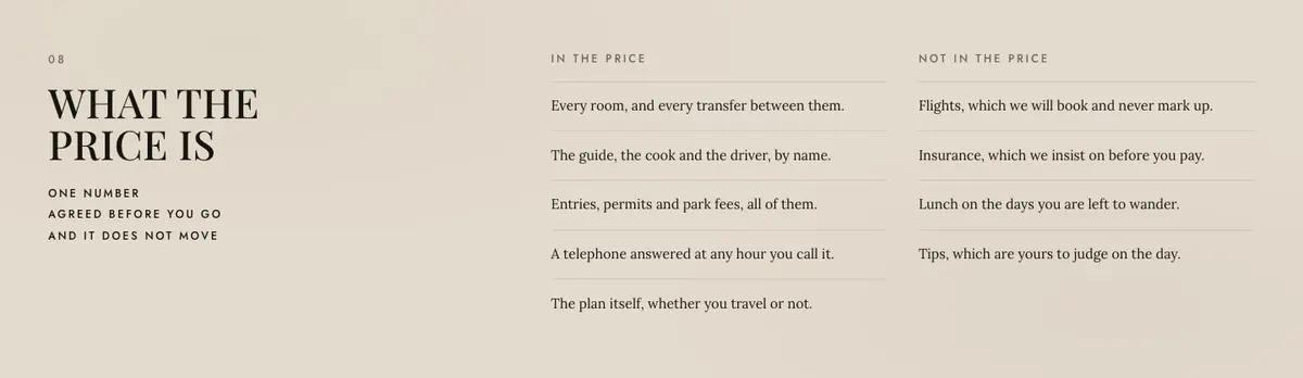 Tour Departures template — Included section