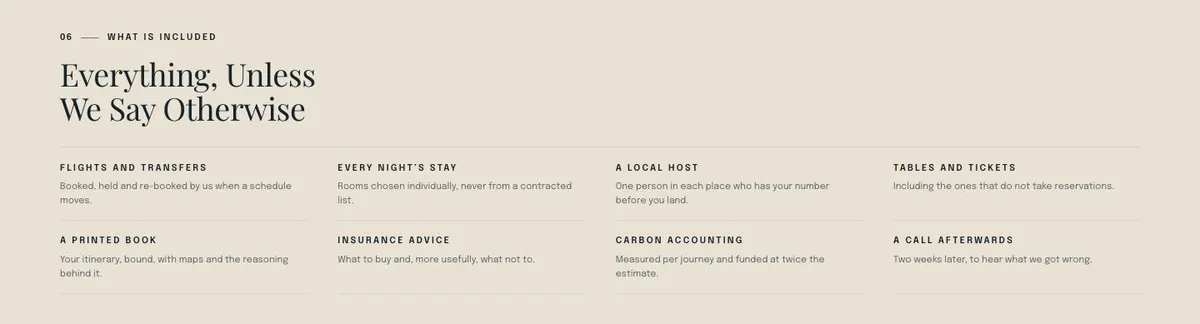 Tailor-made Travel template — 06 What is included Everything, Unless section