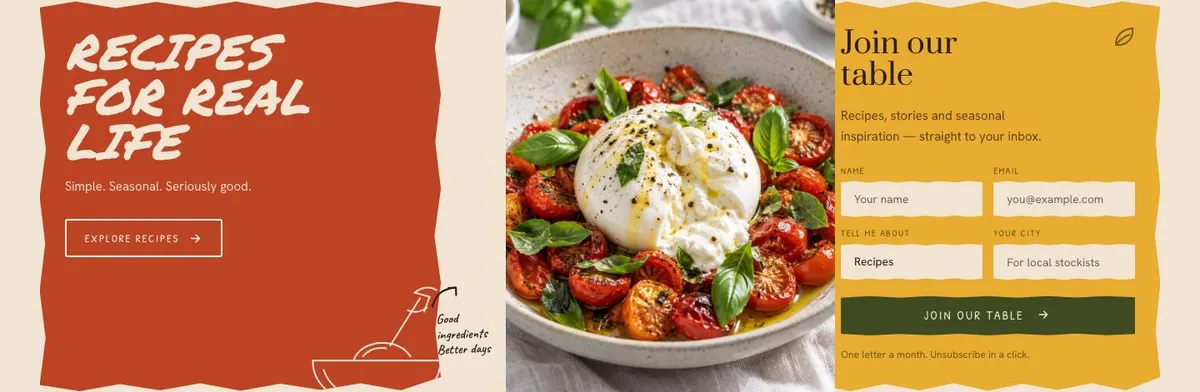 Seasonal Kitchen template — Recipes section