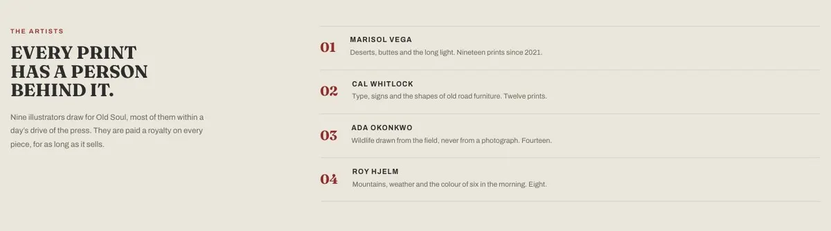 Coffee Roastery template — Artists section