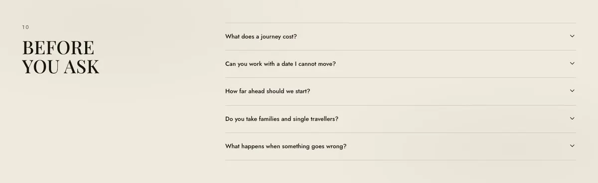 Tour Departures template — Questions section
