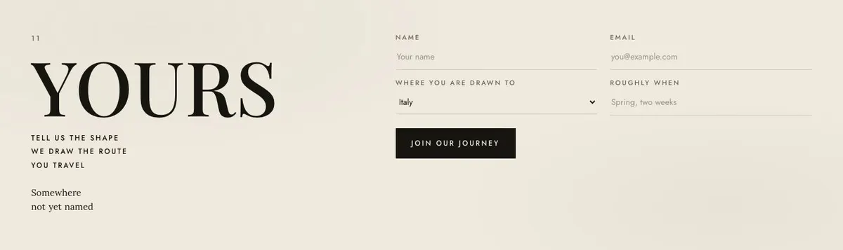Tour Departures template — Enquiry section