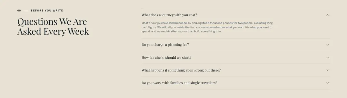 Tailor-made Travel template — 09 Before you write Questions We section